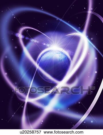 Stock Photo - Abstract image of reflective sphere with blurred orbiting objects. Fotosearch