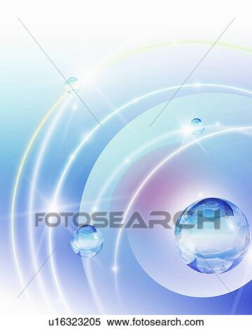 Stock Photography - Abstract image of reflective spheres and orbiting objects. Fotosearch