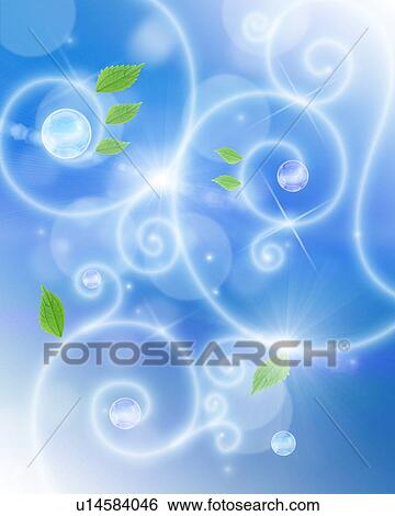 Stock Photograph - Abstract image showing reflective spheres and leaves connected to spiral network. Fotosearch