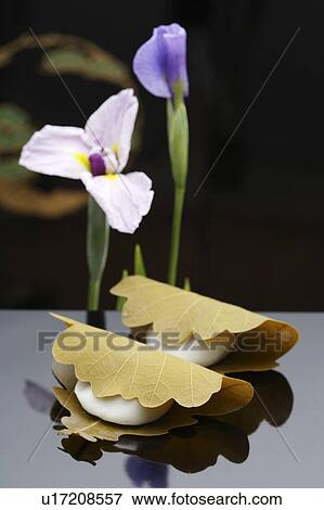 Acorus calamus (sweet flag) and Kashiwa mochi View Large Photo Image Stock Photo - Acorus calamus (sweet flag) and Kashiwa mochi. Fotosearch