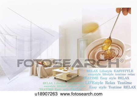 Stock Image - Afternoon tea collage. Fotosearch