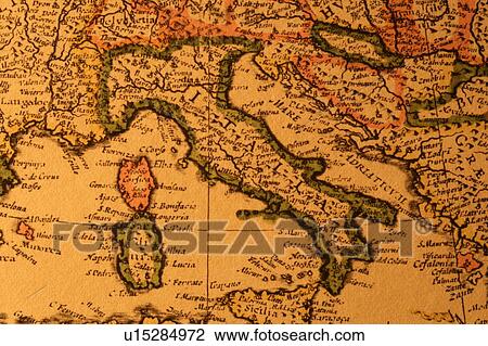 Stock Image - Antique map showing Italy. Fotosearch