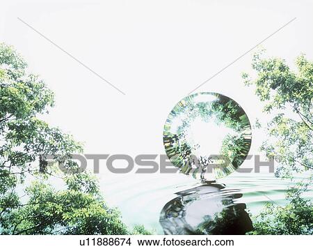 Ball with image of leaves floating over rippled water, white background View Large Photo Image Picture - Ball with image of leaves floating over rippled water, white background. Fotosearch