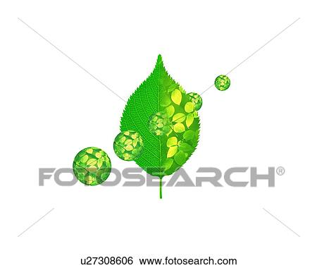 Stock Photograph - Balls and leaf with image of leaves, computer graphic, white background. Fotosearch