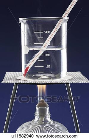 Stock Image - Beaker with liquid, over flame. Fotosearch