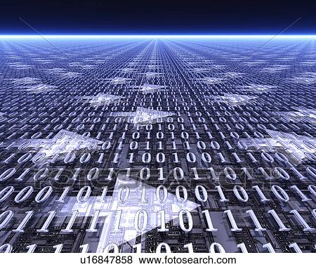 Stock Photo - Binary code and arrows on a circuit board. Fotosearch