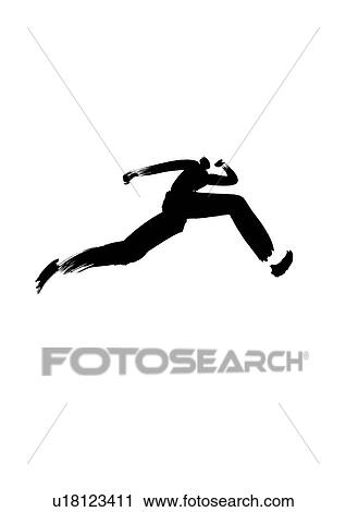 Stock Image - Black Ink Illustration, Man Jumping. Fotosearch