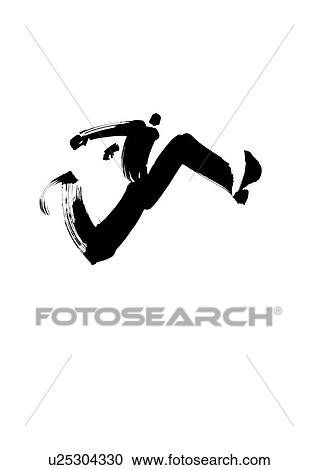 Stock Image - Black Ink Illustration, Man Jumping. Fotosearch