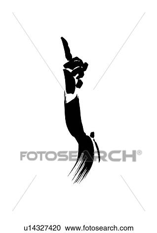 Stock Image - Black Ink Illustration, Man Pointing His Finger. Fotosearch