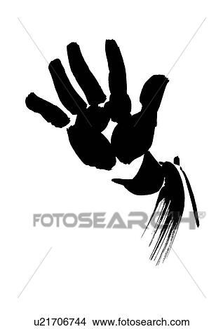 Picture - Black Ink Illustration, Man Putting His Hand Forward. Fotosearch