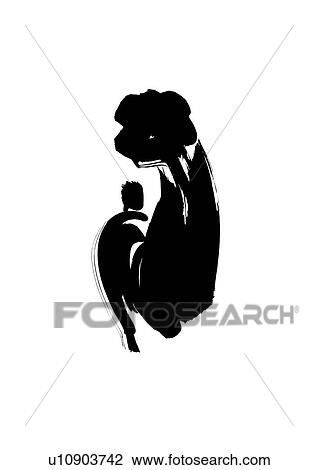 Stock Image - Black Ink Illustration, Man Rising Fist in the Air. Fotosearch