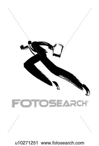 Stock Image - Black Ink Illustration, Man Running. Fotosearch