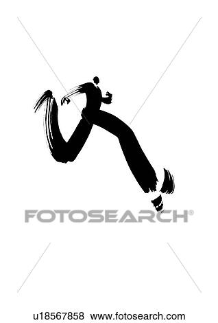 Stock Photo - Black Ink Illustration, Man Running. Fotosearch