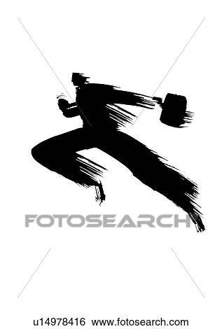Stock Photograph - Black Ink Illustration, Running Fast. Fotosearch