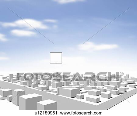 Stock Image - Blank signpost over city. Fotosearch