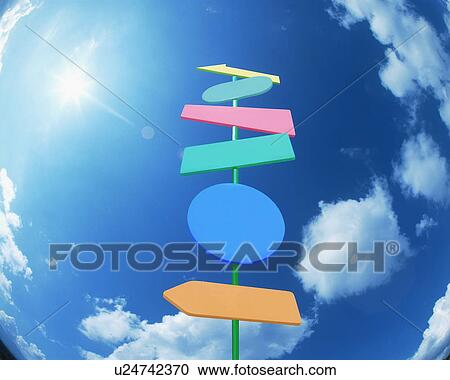 Stock Image - Blank signpost under a blue sky. Fotosearch