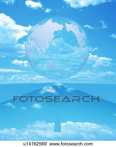 Blue globe and road over ocean View Large Photo Image Stock Photo - Blue globe and road over ocean. Fotosearch