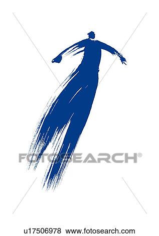 Stock Photo - Blue Ink Illustration, Jumping Up. Fotosearch