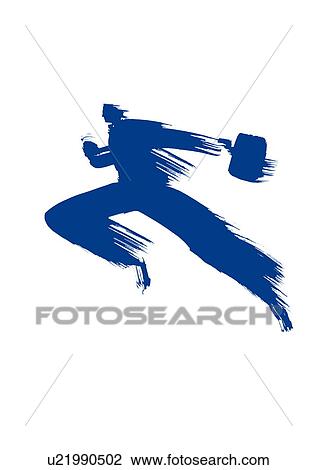 Stock Image - Blue Ink Illustration, Running Fast. Fotosearch