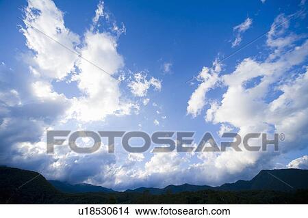 Picture - Blue sky with clouds, Norikura plateau, Matsumoto, Nagano Prefecture, Japan. Fotosearch