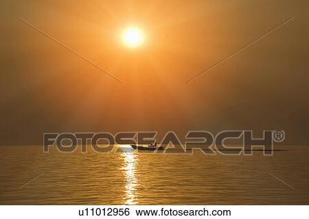 Stock Photograph - Boat on Biwa Lake. Otsu, Shiga Prefecture, Japan. Fotosearch