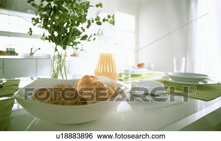 Stock Photograph - Bowl of croissants on kitchen counter. Fotosearch