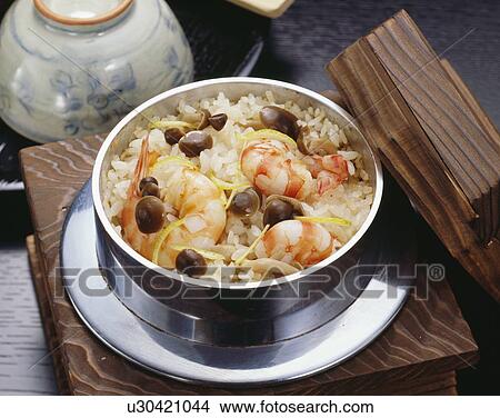 Bowl of rice cooked with shrimp View Large Photo Image Picture - Bowl of rice cooked with shrimp. Fotosearch