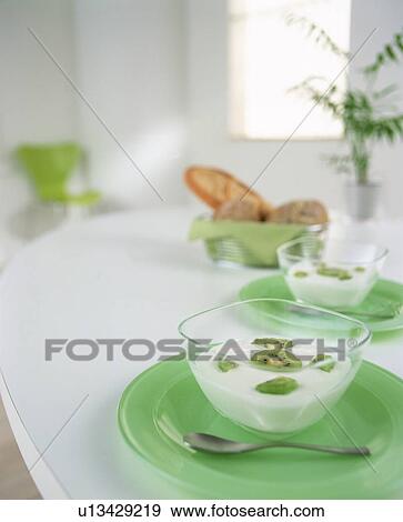 Bowls of yoghurt and kiwifruit View Large Photo Image Stock Photo - Bowls of yoghurt and kiwifruit. Fotosearch