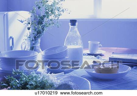 Stock Photo - Breakfast on kitchen table . Fotosearch