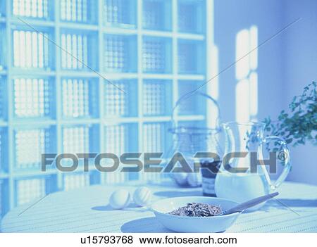 Breakfast on table by glass wall View Large Photo Image Stock Photo - Breakfast on table by glass wall. Fotosearch