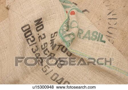 Stock Photo - Brown hessian sack with stencil writing. Fotosearch