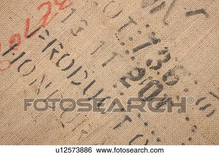 Brown hessian sack with stencil writing View Large Photo Image Stock Photograph - Brown hessian sack with stencil writing. Fotosearch