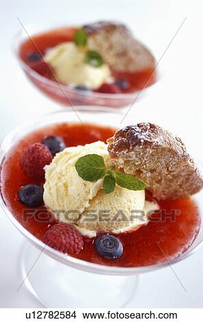Cake dessert with ice cream and berries View Large Photo Image Picture - Cake dessert with ice cream and berries. Fotosearch