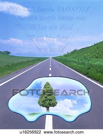 Stock Image - Car image on road with sky. Fotosearch