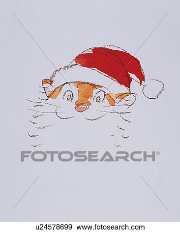 Stock Photo - Cat wearing Santa hat. Fotosearch