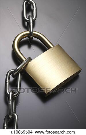 Picture - Chain and padlock, black background. Fotosearch