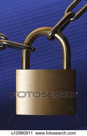 Stock Image - Chain and padlock, close up. Fotosearch