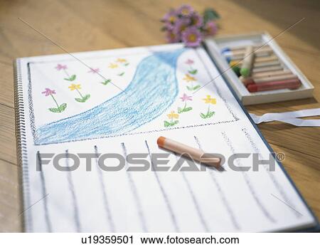 Stock Image - Child's drawing on sketch pad. Fotosearch