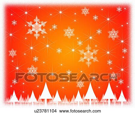 Picture - Christmas Image with Trees and Snowflakes. Fotosearch