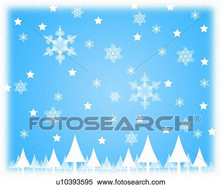 Stock Photography - Christmas Image with Trees and Snowflakes. Fotosearch