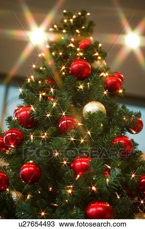 Christmas tree with red baubles View Large Photo Image Stock Image - Christmas tree with red baubles. Fotosearch
