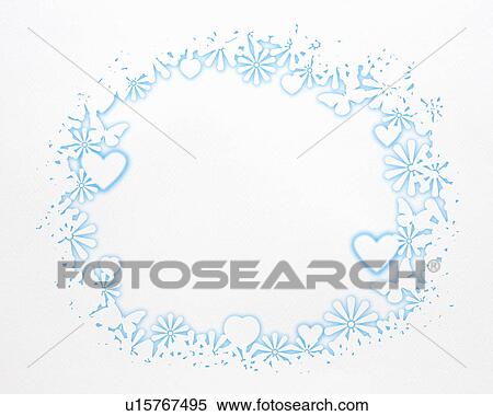 Stock Photography - Circle of Hearts and Flowers on a White Background. Fotosearch