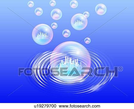 Stock Image - Cities inside Bubbles. Fotosearch