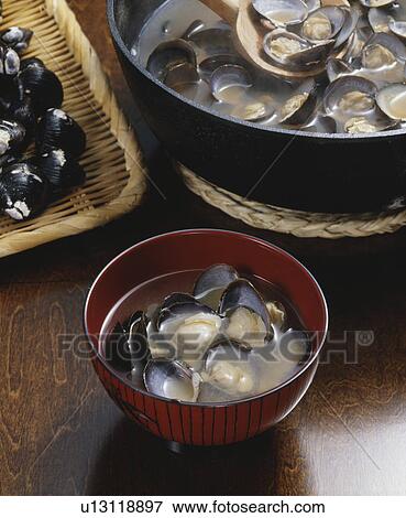 Stock Photo - Clams in Miso soup. Fotosearch