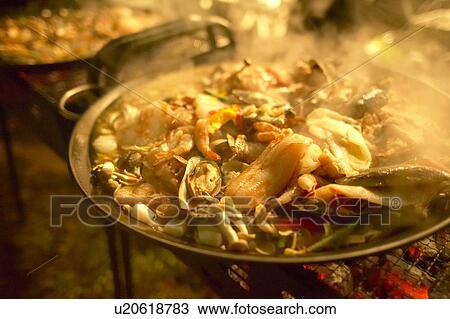 Stock Image - Close-up of a Paella. Tokyo Prefecture, Japan. Fotosearch