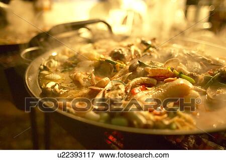 Stock Photo - Close-up of a Paella. Tokyo Prefecture, Japan. Fotosearch