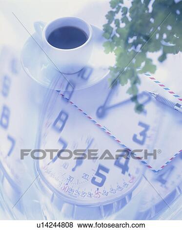 Stock Photo - Coffee, mail and time - digital composite. Fotosearch
