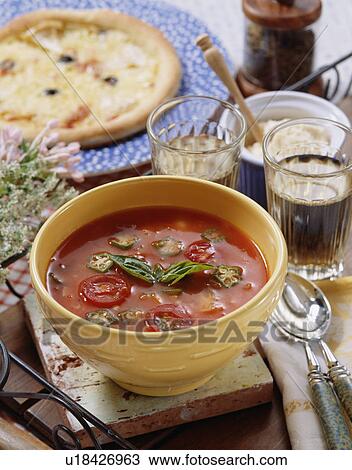 Stock Image - Cold minestrone soup. Fotosearch