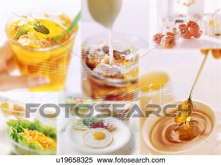 Stock Photography - Collage of food and drink with musical notes. Fotosearch