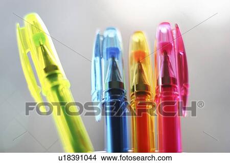 Picture - Colorful pens, close up, white background. Fotosearch